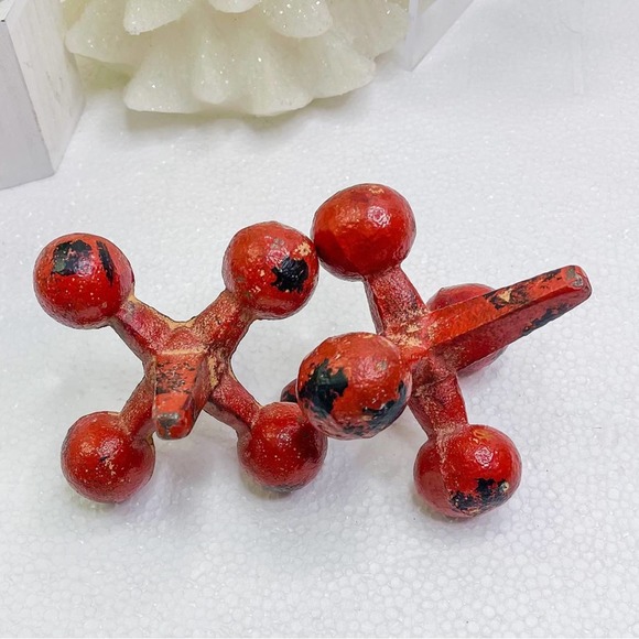 Vintage Heavy Cast Iron Jax Jacks Bookends Door Stop Game Decor - Red - Picture 2 of 2